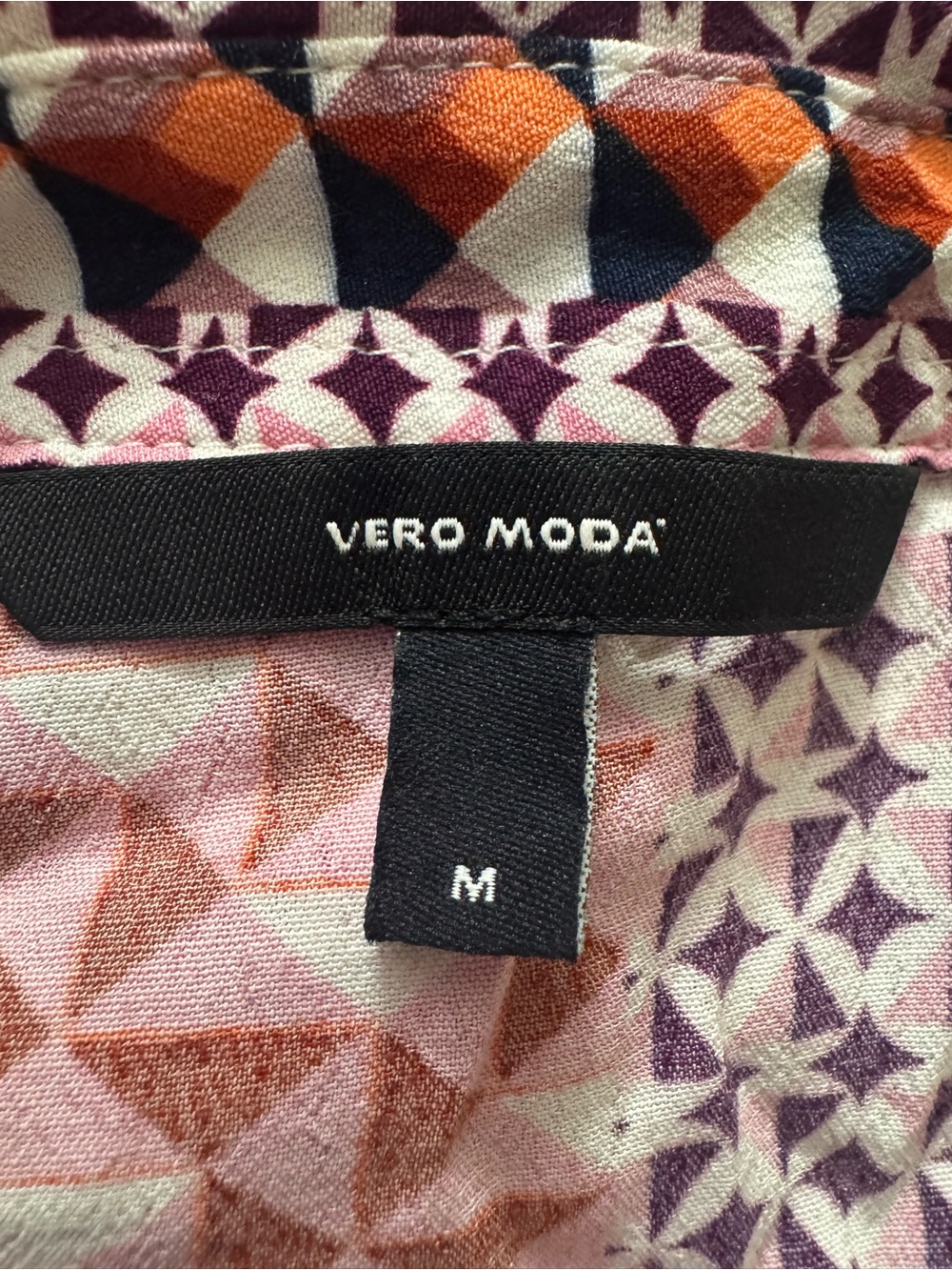 Vero Moda Pink Multi Geometric Long Sleeve Shirt Dress with Tie Waist - Picture 4 of 8